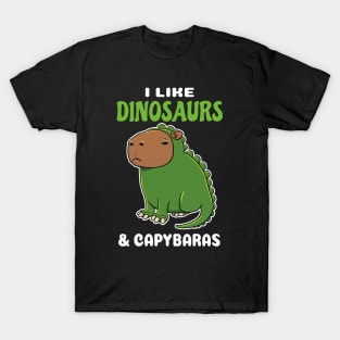 I Like Dinosaurs and Capybaras Cartoon T-Shirt